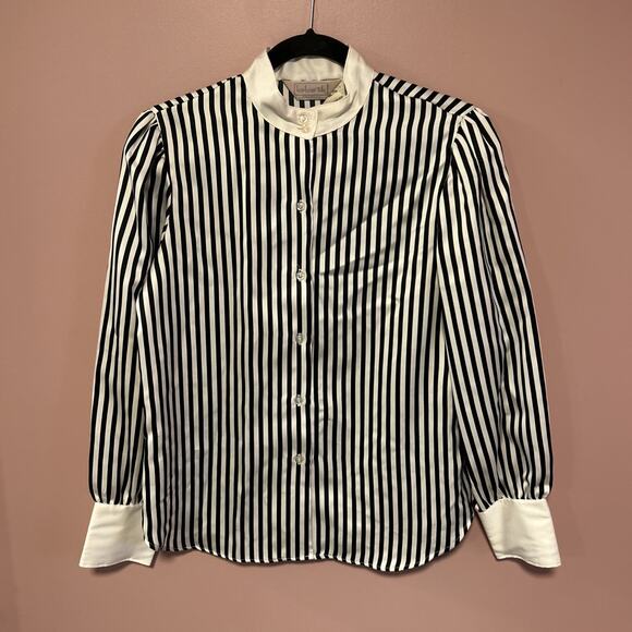Vintage Harbour Isle Black White Striped 80’s Goth Minimalist Top Blouse Sz 11 - Picture 1 of 5